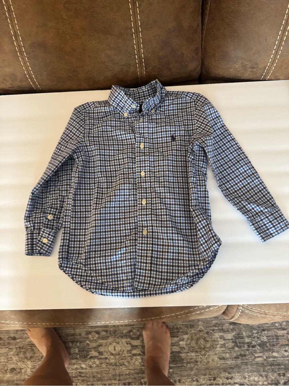 Ralph Lauren Blue & White Plaid Button-Down Shirt